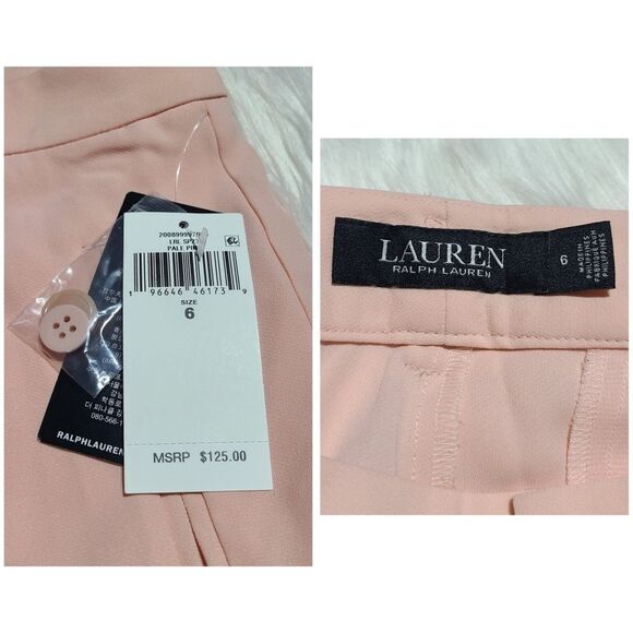 NWT|Lauren Ralph Lauren Pleated Georgette Shorts, Pale Pink, 6 - Picture 11 of 12